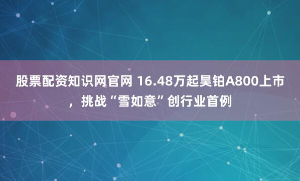 股票配资知识网官网 16.48万起昊铂A800上市，挑战“雪如意”创行业首例